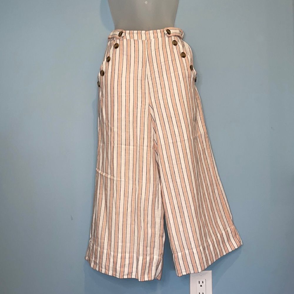 American Eagle Pants Striped Cotton Linen Wide Leg Pants